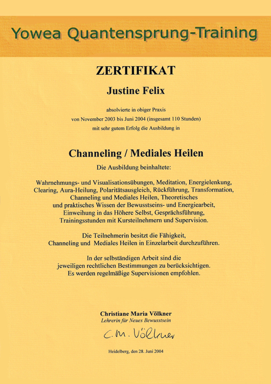 2003-2004 - Zertifikat - Channeling-Mediales Heilen