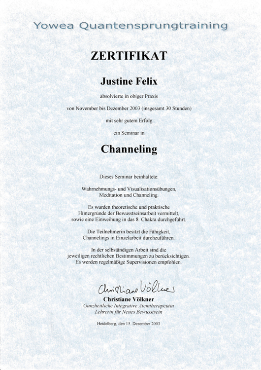 2004 - Zertifikat - Channeling